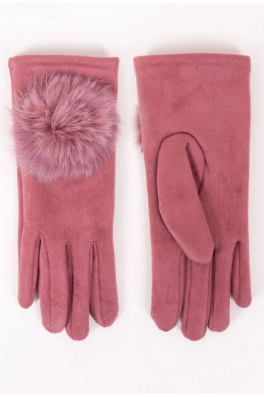 Rękawiczki YO! damskie zamszowe z pomponem R-059