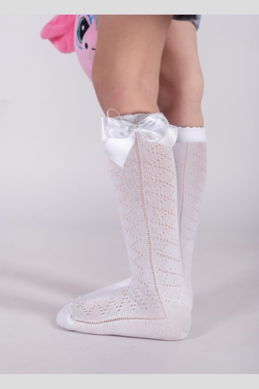Podkolanówki YO! SKL-0026 dziewczęce ażurowe z kokardką