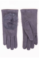 Rękawiczki YO! damskie zamszowe z pomponem R-059