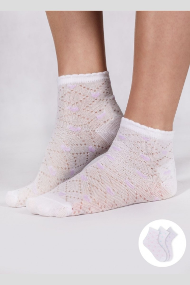 Skarpety YO! SKL-0014 dziewczęce wzór ażurowe w serduszka