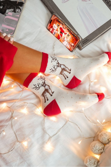 Skarpety Milena 1283-021 świąteczne Renifer i Kropki  37-41