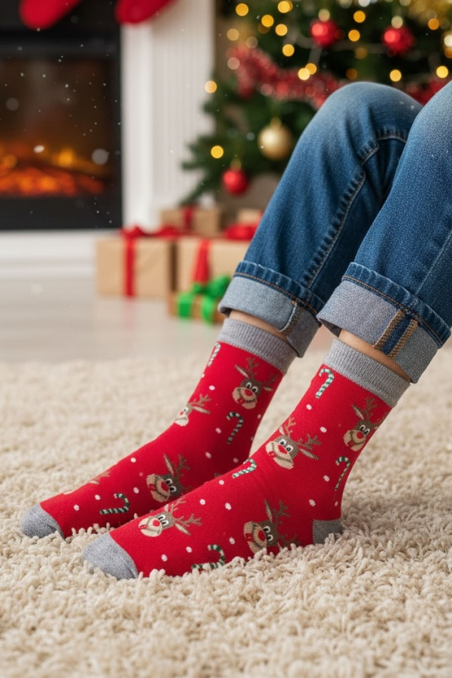 Skarpety Milena 1306-010 świąteczne Renifer i Cukrowe laski 29-37