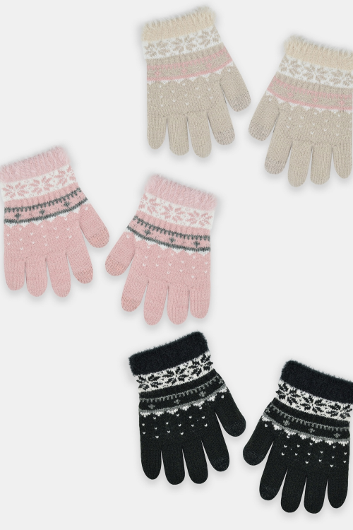 Rękawiczki Noviti RZ083 dziewczęce 5P puchate  podwójny haft