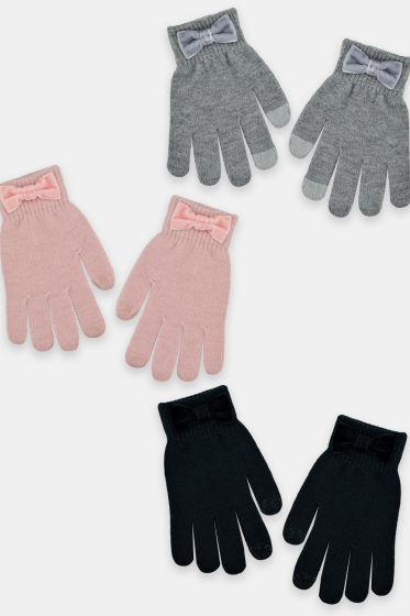 Rękawiczki Noviti RZ082 dziewczęce 5P akryl kokarda 14 cm