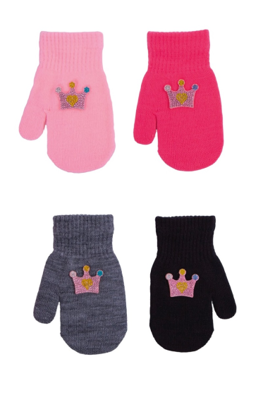 Rękawiczki R-185  Rak  dziewczęce 1P z aplikacją brokatową  ocieplone