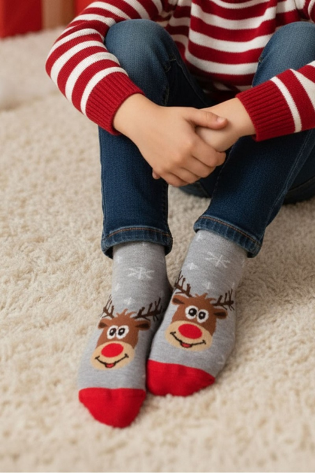 Skarpety Milena 1306-011 świąteczne Renifer i płatki śniegu 29-37