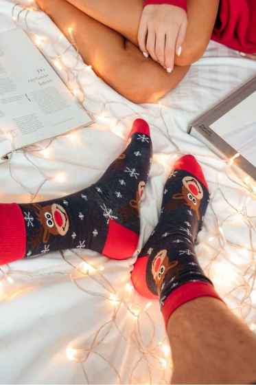 Skarpety Milena 1290-019 świąteczne Głowy Renifera i płatki śniegu 38-46