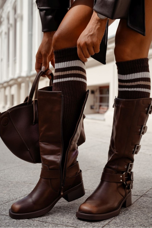 Podkolanówki Milena damskie w prążek z paskami 1610.001