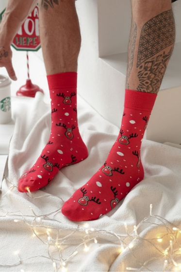 Skarpety Milena 1290-021 świąteczne Renifer z czerwonym nosem 38-46