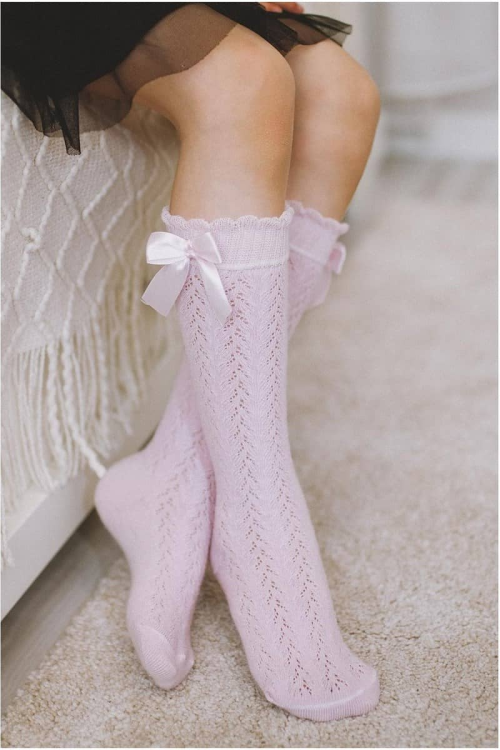 Podkolanówki Milena dziecięce ażurowe z kokardką 1382