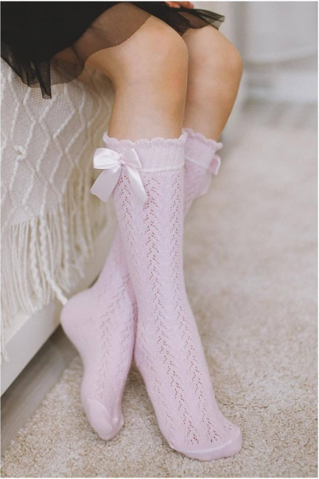 Podkolanówki Milena dziecięce ażurowe z kokardką 1382