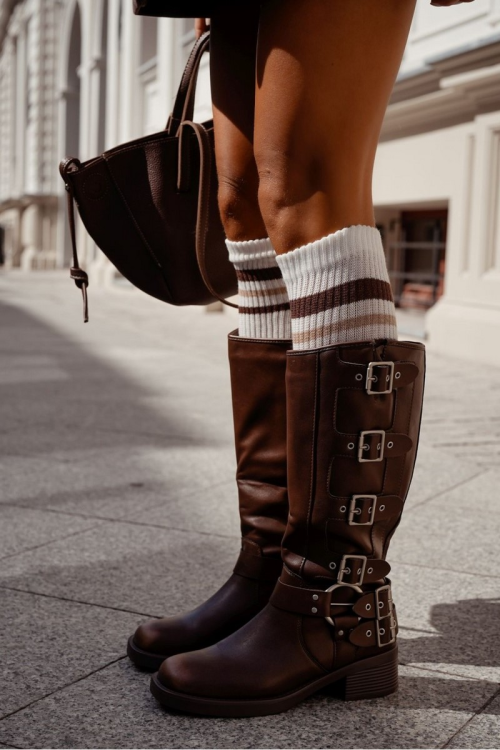 Podkolanówki Milena damskie w prążek z paskami 1610.001