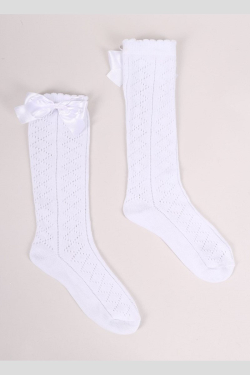 Podkolanówki YO! SKL-0026 dziewczęce ażurowe z kokardką